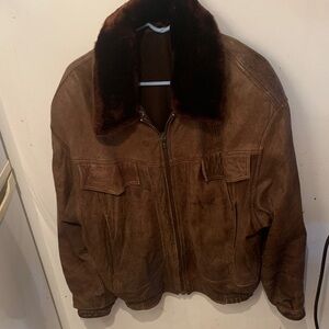 Incredible Vintage Alban di Ferrari Brown Leather Jacket with Fur Collar SZ 50
